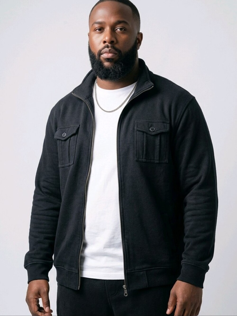 Apt. 9 Mens Black Zip-Up Military Field Jacket